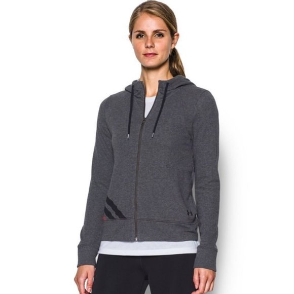 NWT UNDER ARMOUR Women M UA LOGO French Terry Full Zip Hoodie Jacket Loose Fit - Picture 3 of 8